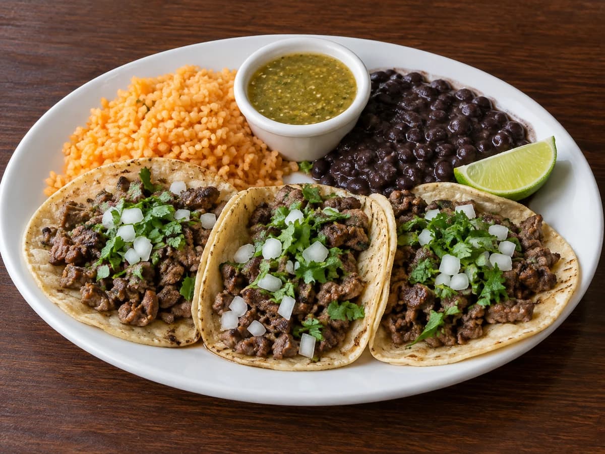 Three carne asada tacos